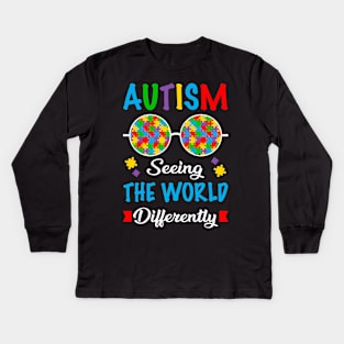 Puzzle Piece Sunglasses Autism seeing the world differently Autism Awareness Gift for Birthday, Mother's Day, Thanksgiving, Christmas Kids Long Sleeve T-Shirt